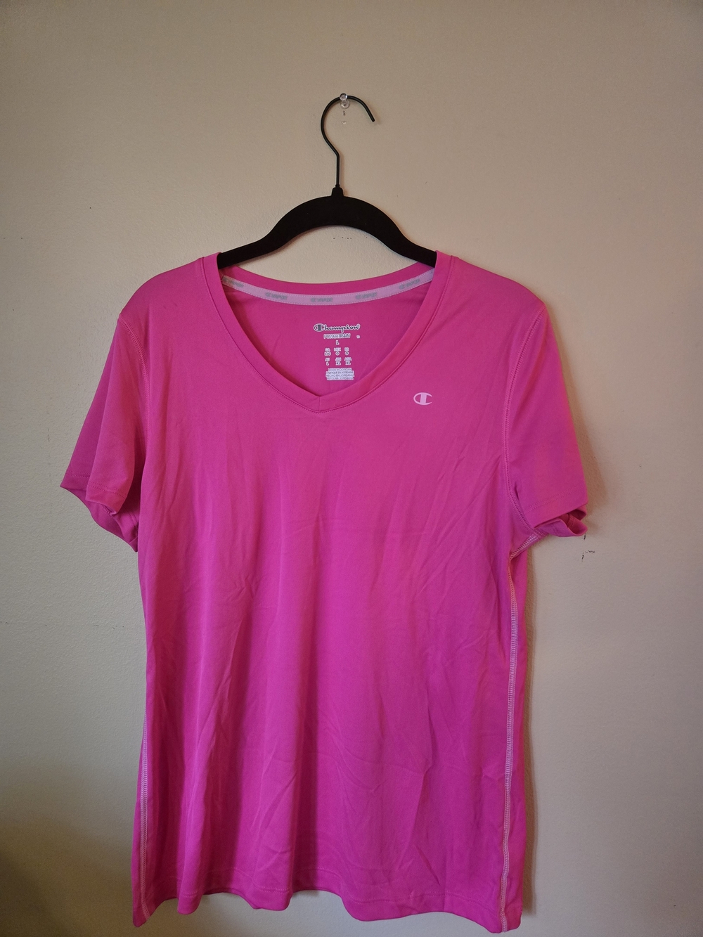 Champion Women's Hot Pink V-Neck Short Sleeve Tee